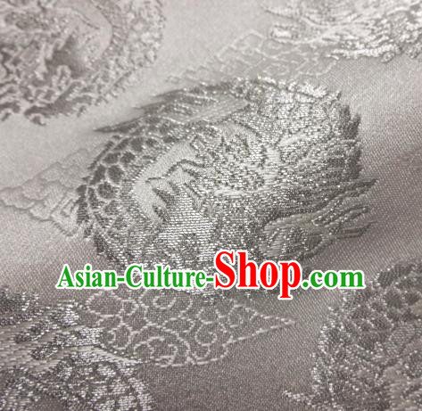 Asian Traditional Baldachin Classical Dragons Pattern White Brocade Fabric Japanese Kimono Tapestry Satin Silk Material