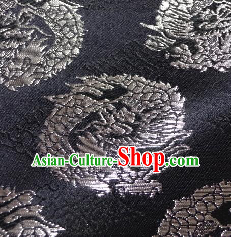 Asian Traditional Baldachin Classical Dragons Pattern Black Brocade Fabric Japanese Kimono Tapestry Satin Silk Material