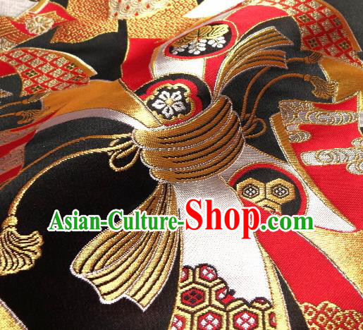 Asian Traditional Baldachin Classical Knot Pattern Black Brocade Fabric Japanese Kimono Tapestry Satin Silk Material