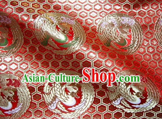 Asian Traditional Baldachin Classical Round Phoenix Pattern Red Brocade Fabric Japanese Kimono Tapestry Satin Silk Material