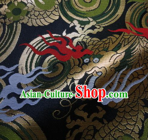 Asian Traditional Baldachin Classical Dragon Pattern Black Brocade Fabric Japanese Kimono Tapestry Satin Silk Material