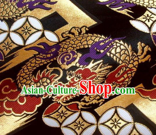 Asian Traditional Baldachin Classical Fire Dragon Pattern Black Brocade Fabric Japanese Kimono Tapestry Satin Silk Material