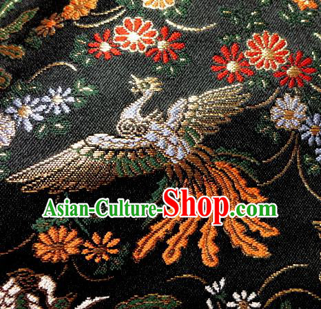 Asian Japanese Traditional Classical Phoenix Daisy Pattern Black Brocade Baldachin Fabric Kimono Tapestry Satin Silk Material