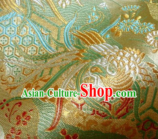 Asian Japanese Traditional Brocade Classical Phoenix Pattern Green Baldachin Fabric Kimono Tapestry Satin Silk Material