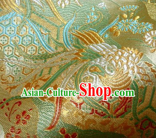 Asian Japanese Traditional Brocade Classical Phoenix Pattern Green Baldachin Fabric Kimono Tapestry Satin Silk Material