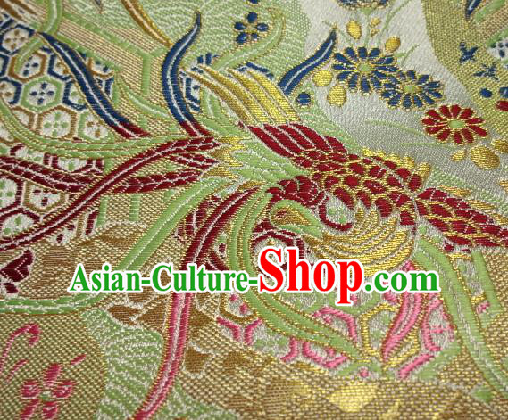 Asian Japanese Traditional Brocade Classical Colorful Phoenix Pattern Green Baldachin Fabric Kimono Tapestry Satin Silk Material