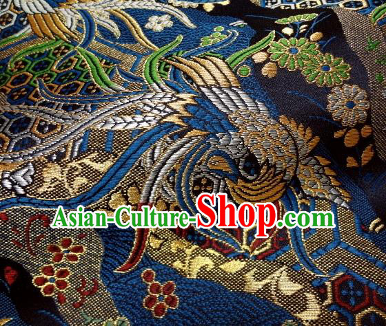 Asian Japanese Traditional Brocade Classical Colorful Phoenix Pattern Navy Baldachin Fabric Kimono Tapestry Satin Silk Material