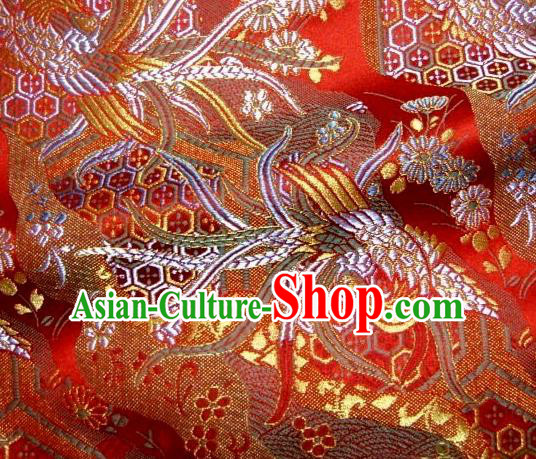 Asian Japanese Traditional Brocade Classical Colorful Phoenix Pattern Red Baldachin Fabric Kimono Tapestry Satin Silk Material