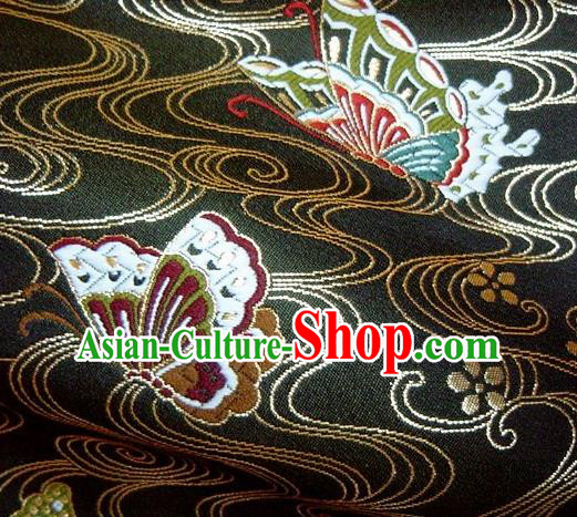 Asian Japanese Traditional Brocade Classical Butterfly Pattern Black Baldachin Fabric Kimono Tapestry Satin Silk Material