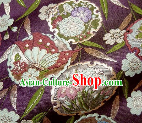 Asian Japanese Traditional Brocade Classical Bamboo Leaf Pattern Purple Baldachin Fabric Kimono Tapestry Satin Silk Material