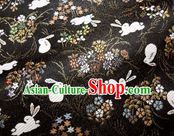 Asian Japanese Traditional Brocade Classical Rabbit Pattern Black Baldachin Fabric Kimono Tapestry Satin Silk Material