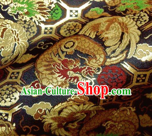Asian Traditional Baldachin Classical Dragon Phoenix Pattern Black Brocade Fabric Japanese Kimono Tapestry Satin Silk Material