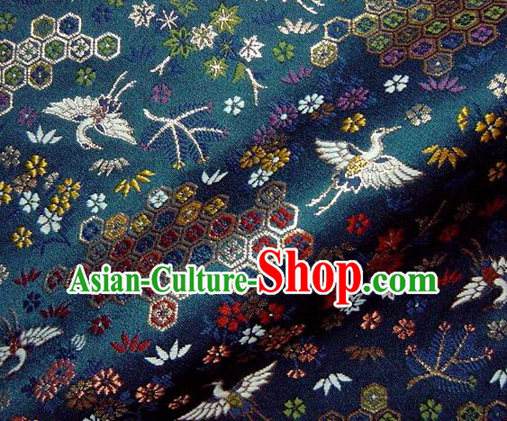 Asian Japanese Traditional Brocade Classical Cranes Pattern Navy Baldachin Fabric Kimono Tapestry Satin Silk Material