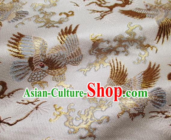 Asian Traditional Japanese Kimono Classical Eagle Pattern White Tapestry Satin Brocade Fabric Baldachin Silk Material