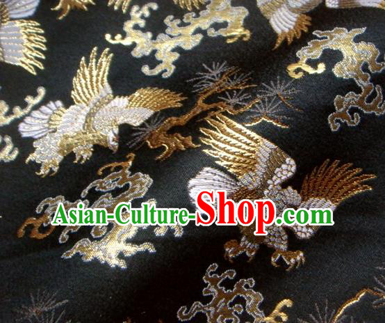 Asian Traditional Japanese Kimono Classical Eagle Pattern Black Tapestry Satin Brocade Fabric Baldachin Silk Material