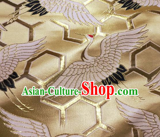 Asian Traditional Japanese Kimono Classical Cranes Pattern Golden Tapestry Satin Brocade Fabric Baldachin Silk Material