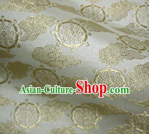 Asian Traditional Japanese Kimono Classical Wheels Pattern White Brocade Tapestry Satin Fabric Baldachin Silk Material