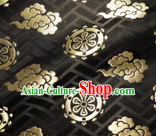 Asian Traditional Japanese Kimono Classical Cloud Wheels Pattern Black Brocade Tapestry Satin Fabric Baldachin Silk Material