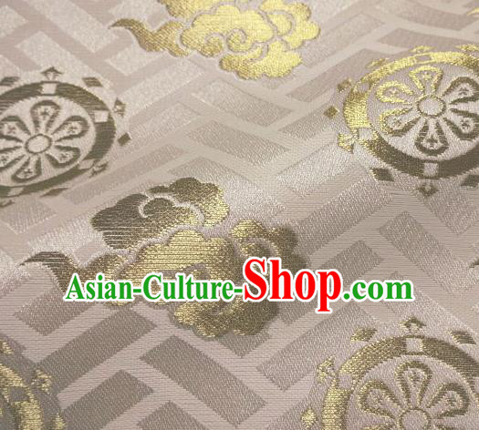 Asian Traditional Japanese Kimono Classical Cloud Wheels Pattern White Brocade Tapestry Satin Fabric Baldachin Silk Material