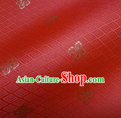 Asian Traditional Japanese Kimono Classical Flowers Pattern Red Brocade Tapestry Satin Fabric Baldachin Silk Material