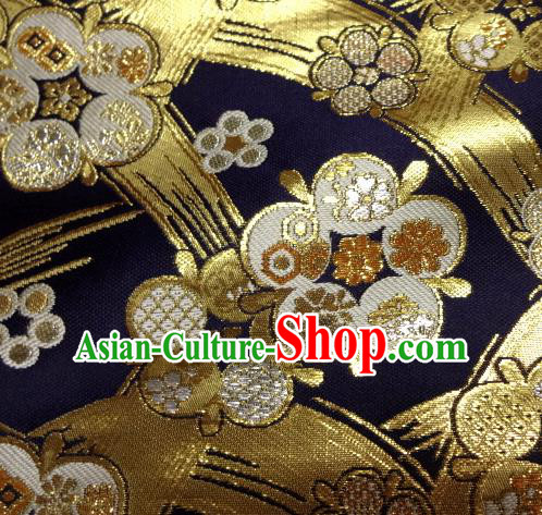 Asian Traditional Japanese Kimono Classical Pattern Navy Brocade Tapestry Satin Fabric Baldachin Silk Material