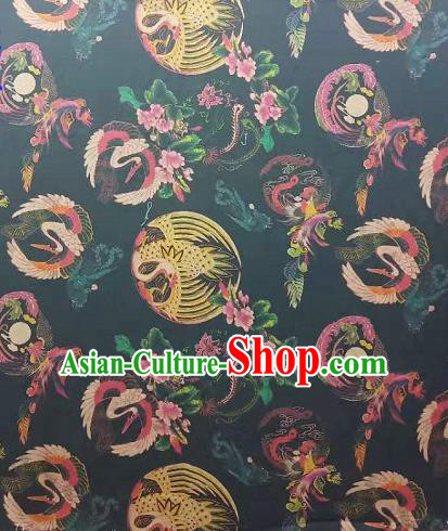 Asian Traditional Watered Gauze Fabric Classical Phoenix Pattern Navy Brocade Satin Silk Material