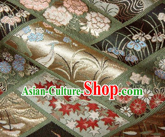 Asian Japanese Traditional Brocade Fabric Classical Orchid Pattern Baldachin Kimono Tapestry Satin Silk Material