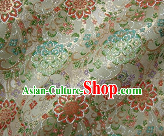 Asian Japanese Traditional Beige Brocade Fabric Classical Persia Pattern Baldachin Kimono Tapestry Satin Silk Material