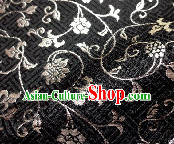 Asian Japanese Traditional Kimono Black Tapestry Satin Classical Scroll Pattern Brocade Fabric Baldachin Silk Material