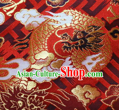 Asian Japanese Traditional Red Baldachin Classical Cloud Dragon Pattern Brocade Fabric Kimono Tapestry Satin Silk Material