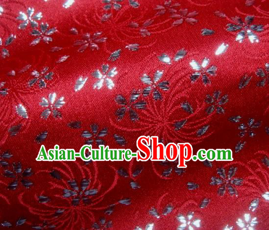 Asian Japanese Traditional Kimono Red Tapestry Satin Classical Chrysanthemum Pattern Brocade Fabric Baldachin Silk Material