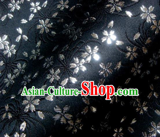 Asian Japanese Traditional Kimono Black Tapestry Satin Classical Chrysanthemum Pattern Brocade Fabric Baldachin Silk Material