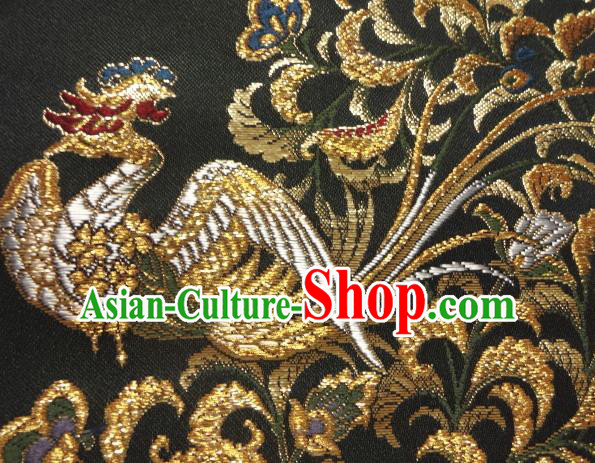 Asian Japanese Traditional Classical Phoenix Pattern Black Brocade Baldachin Fabric Kimono Tapestry Satin Silk Material