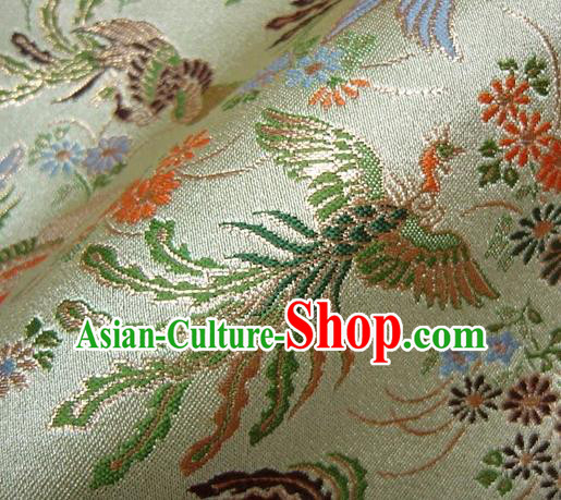 Asian Japanese Traditional Classical Phoenix Pattern Green Brocade Baldachin Fabric Kimono Tapestry Satin Silk Material