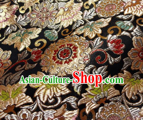 Asian Japanese Traditional Kimono Classical Grass Pattern Black Tapestry Satin Brocade Fabric Baldachin Silk Material