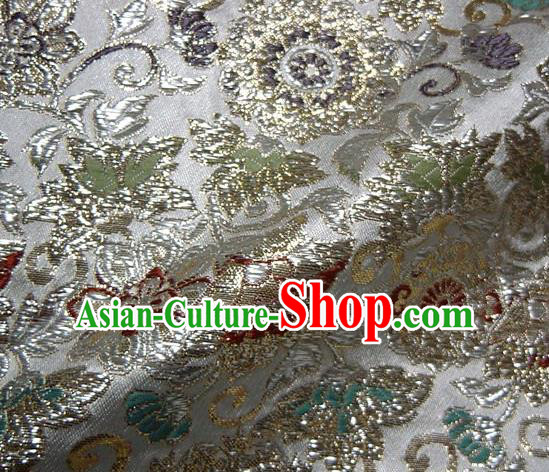 Asian Japanese Traditional Kimono Classical Grass Pattern White Tapestry Satin Brocade Fabric Baldachin Silk Material