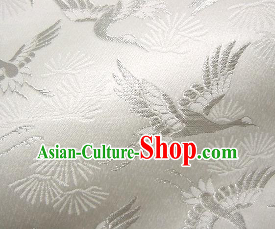 Asian Japanese Tapestry Satin Traditional Kimono Classical Cranes Pattern White Brocade Fabric Baldachin Silk Material