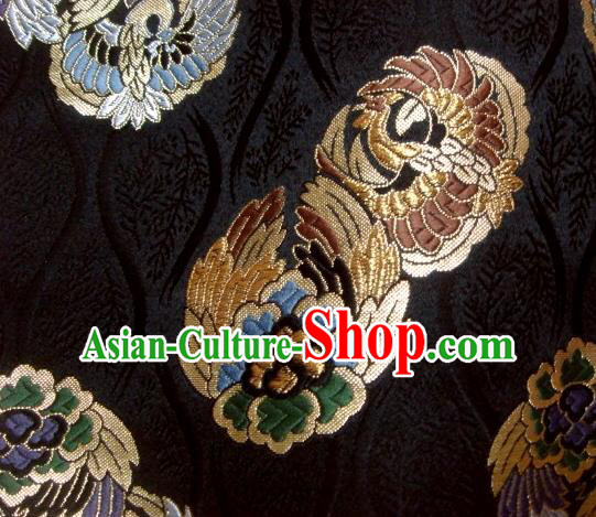 Asian Japanese Black Tapestry Satin Traditional Kimono Classical Phoenix Pattern Brocade Fabric Baldachin Silk Material