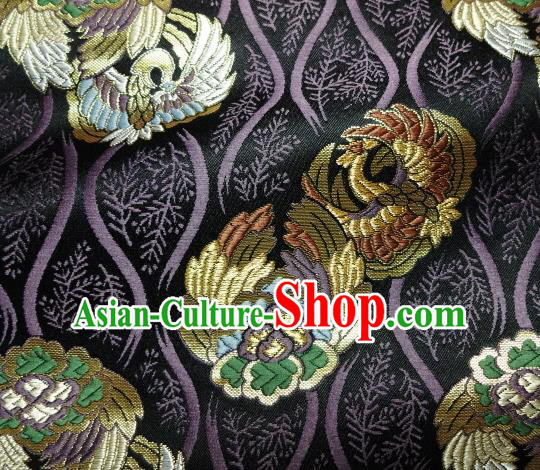Asian Japanese Purple Tapestry Satin Traditional Kimono Classical Phoenix Pattern Brocade Fabric Baldachin Silk Material