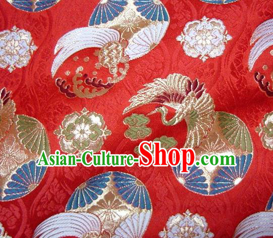 Asian Japanese Tapestry Satin Traditional Kimono Classical Cloud Crane Pattern Red Brocade Fabric Baldachin Silk Material