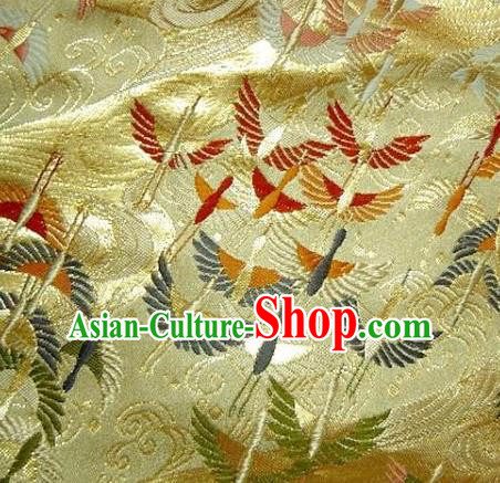 Asian Traditional Japanese Kimono Golden Tapestry Satin Classical Crane Pattern Brocade Fabric Baldachin Silk Material