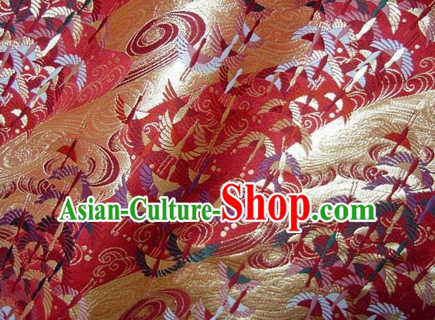 Asian Traditional Japanese Kimono Red Tapestry Satin Classical Crane Pattern Brocade Fabric Baldachin Silk Material