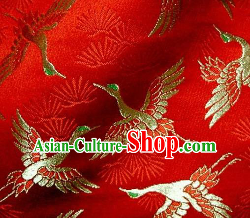 Asian Japanese Traditional Kimono Classical Cranes Pattern Red Tapestry Satin Brocade Fabric Baldachin Silk Material