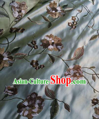 Asian Traditional Fabric Classical Embroidered Peony Pattern Blue Watered Gauze Brocade Satin Silk Material
