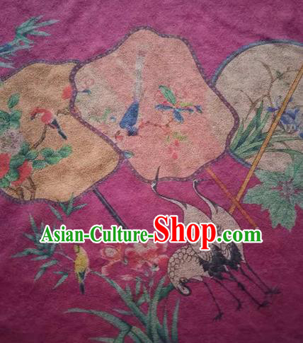 Asian Traditional Fabric Classical Cranes Pattern Rosy Watered Gauze Brocade Satin Silk Material