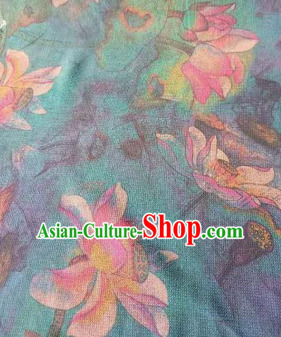 Asian Traditional Fabric Classical Lotus Pattern Green Watered Gauze Brocade Satin Silk Material