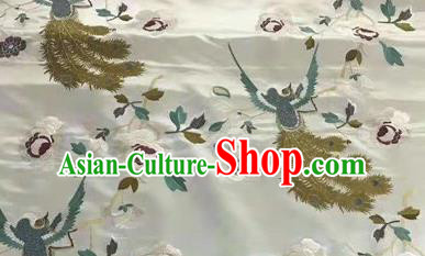 Asian Traditional Fabric Classical Embroidered Phoenix Pattern White Brocade Chinese Satin Silk Material