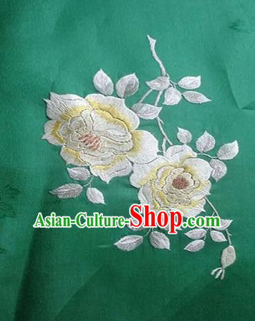 Asian Traditional Fabric Classical Embroidered Peony Pattern Green Brocade Chinese Satin Silk Material