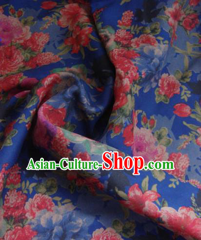 Asian Traditional Fabric Classical Peony Pattern Blue Watered Gauze Brocade Chinese Satin Silk Material