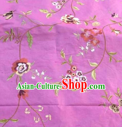 Asian Traditional Fabric Classical Embroidered Pattern Rosy Brocade Chinese Satin Silk Material